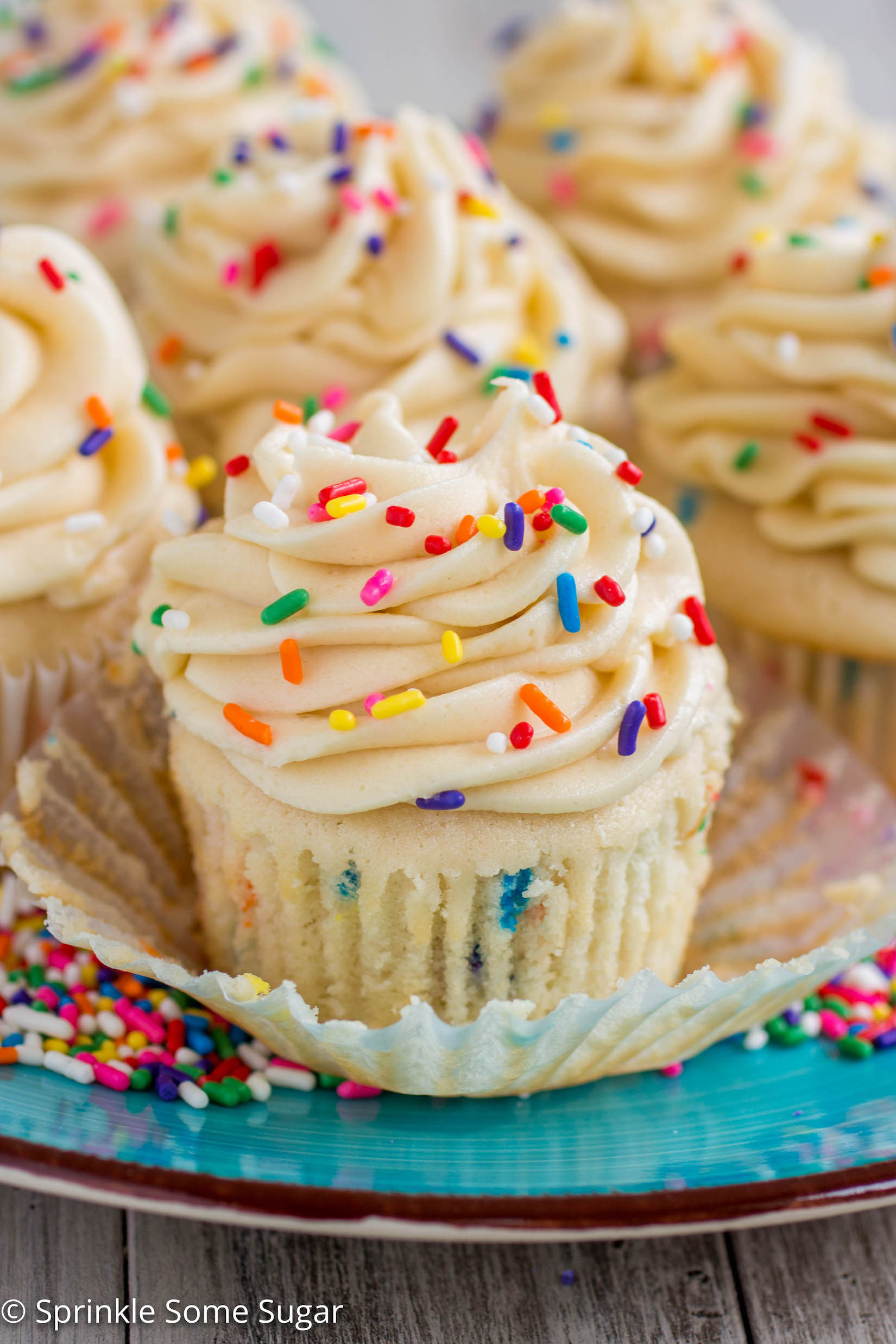 Cake Batter Cupcakes with Frosting