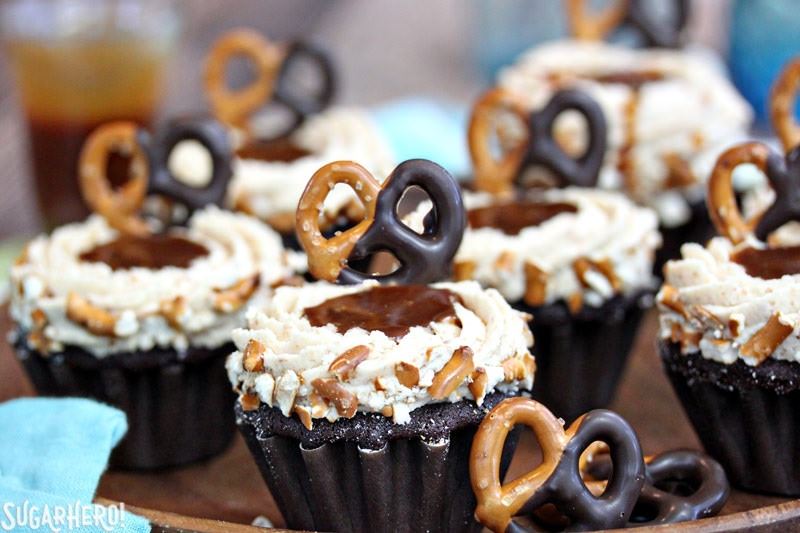 Chocolate Dipped Pretzel Cupcake