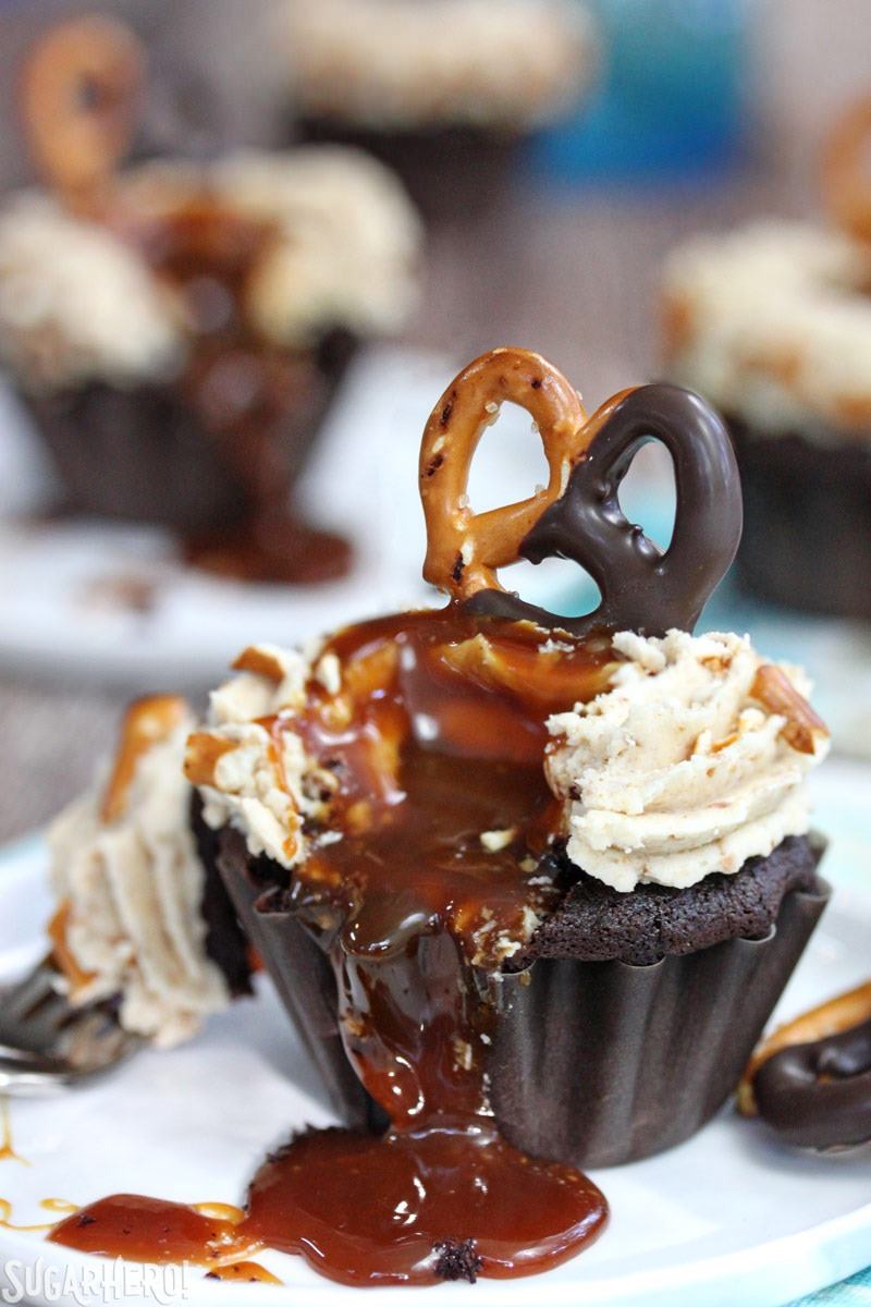 Chocolate Dipped Pretzel Cupcake