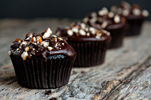 Chocolate Stout Cupcakes with Pretzels