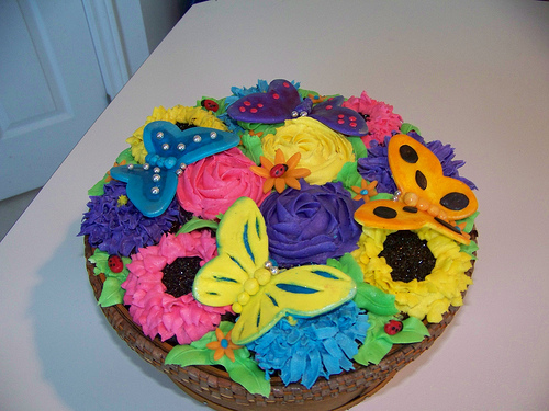 Flowers and Butterfly Cupcake Cake