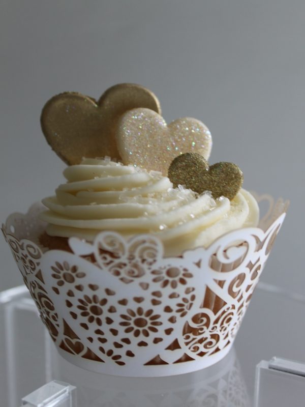 Gold and Ivory Wedding Cake with Cupcakes