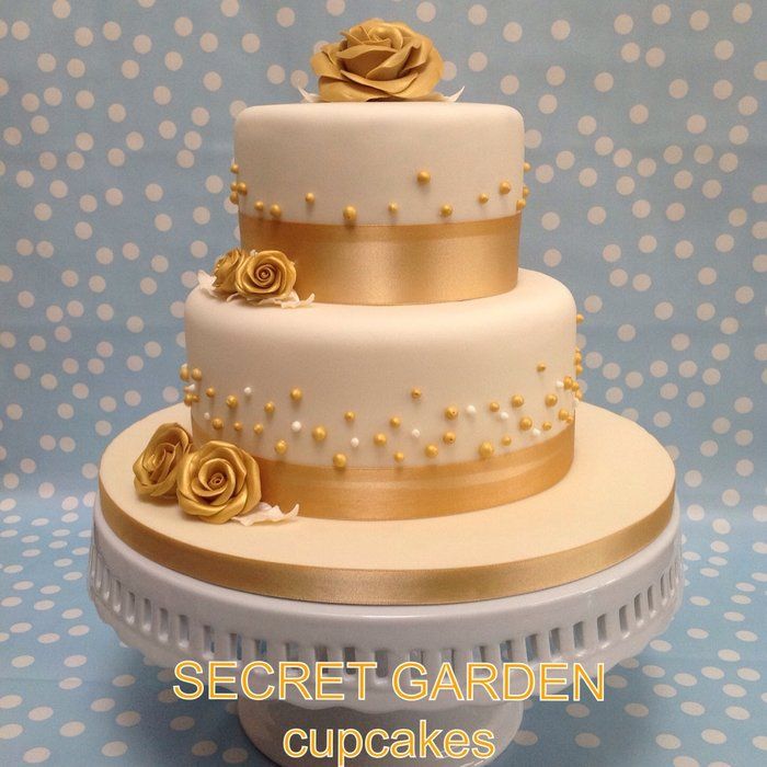 Gold and Ivory Wedding Cake