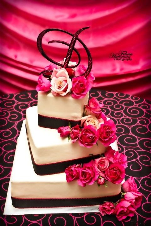 Hot Pink and Navy Blue Wedding Cakes