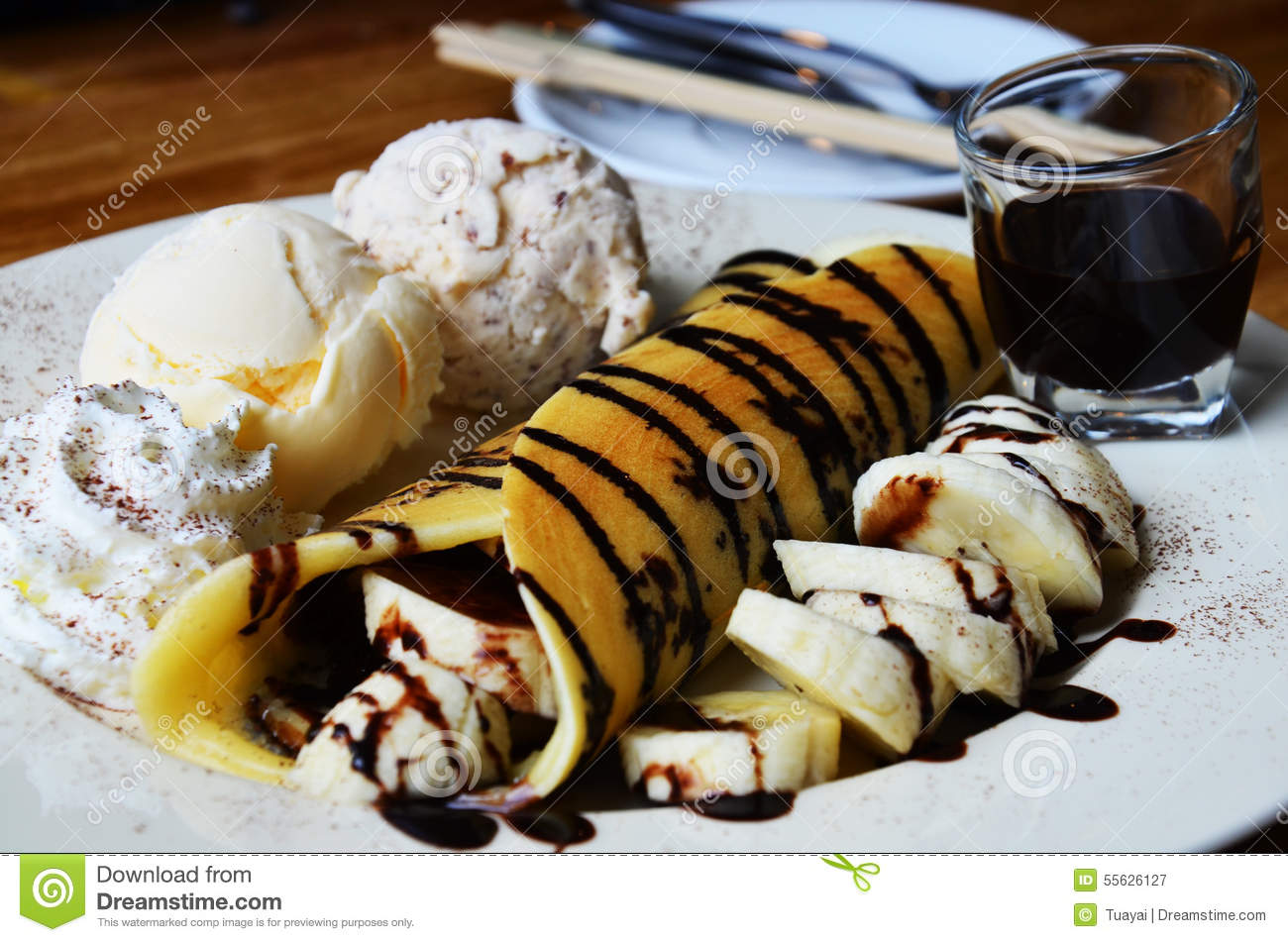 Ice Cream and Banana Pancakes with Chocolate Chips