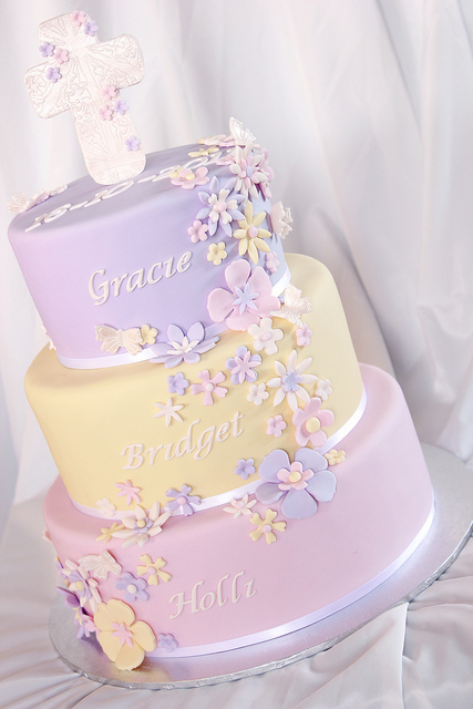 Pastel 3 Tier Baptism Cake