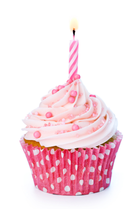 Pink Birthday Cupcake with Candle