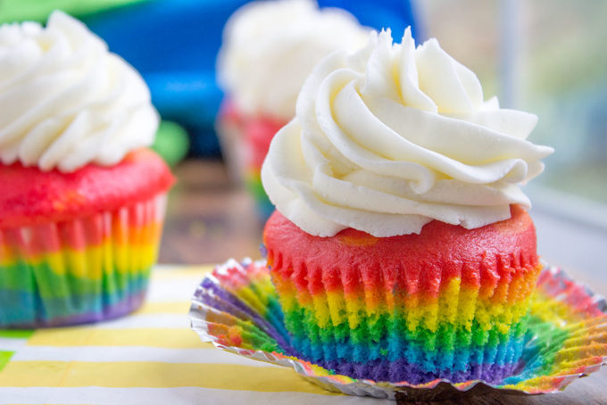 Rainbow Cupcakes with Vanilla Frosting