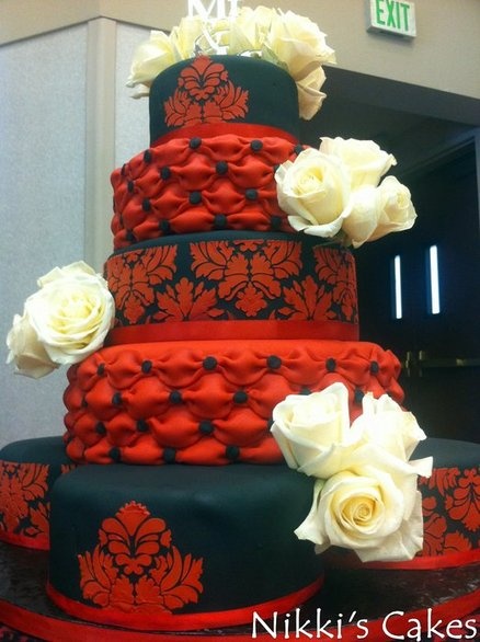 Red and Black Damask Wedding Cake Red and Black Damask Wedding Cake