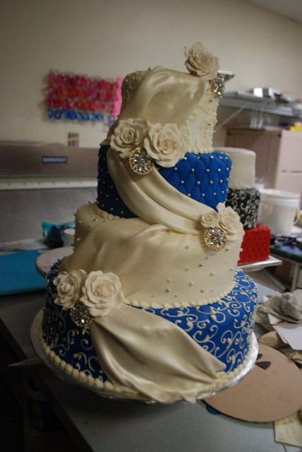 Royal Blue and Champagne Wedding Cake