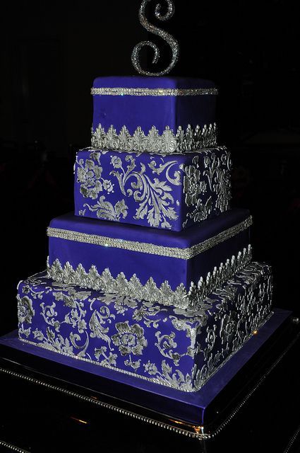 Royal Blue and Purple Wedding Cake