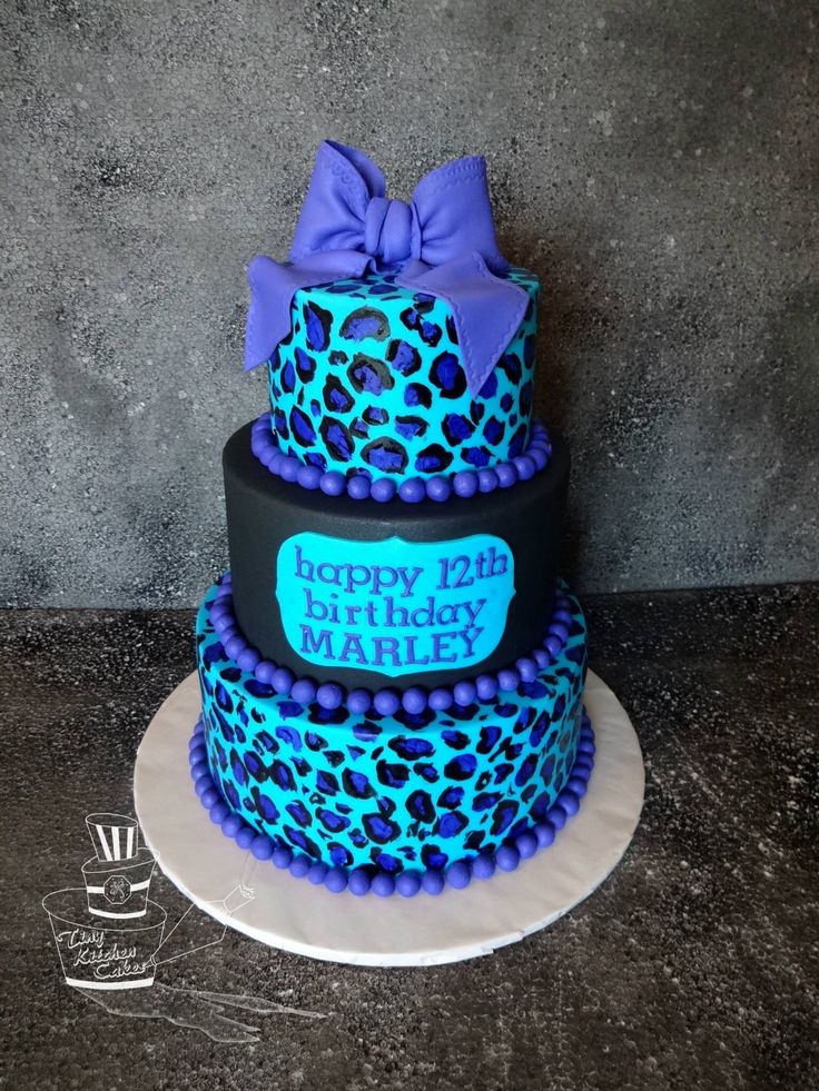 Turquoise and Pink Cheetah Birthday Cake
