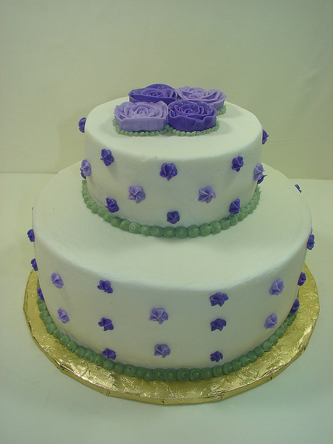 White Bridal Shower Cakes with Purple