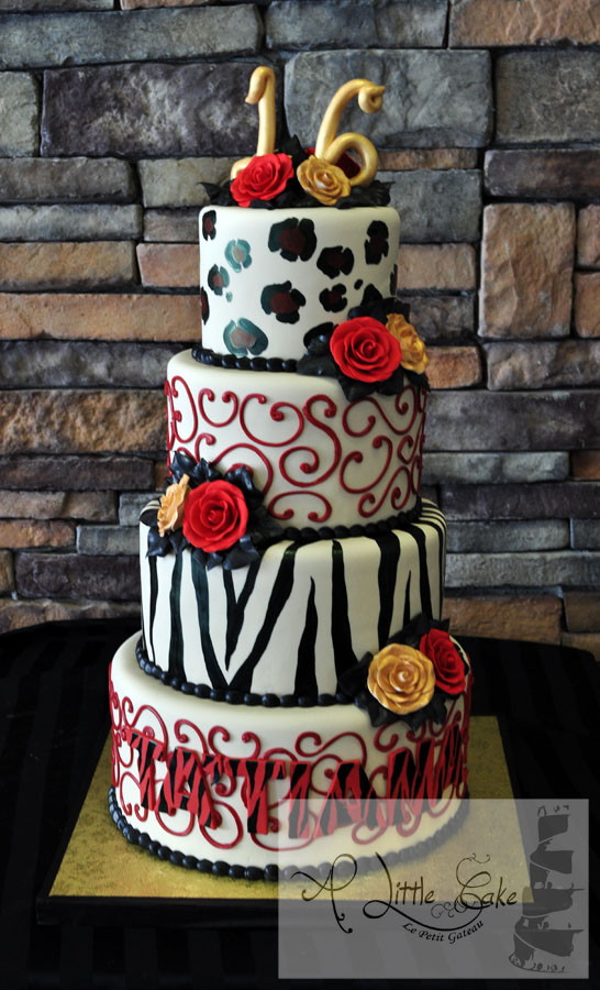 Animal Print Sweet 16 Birthday Cake