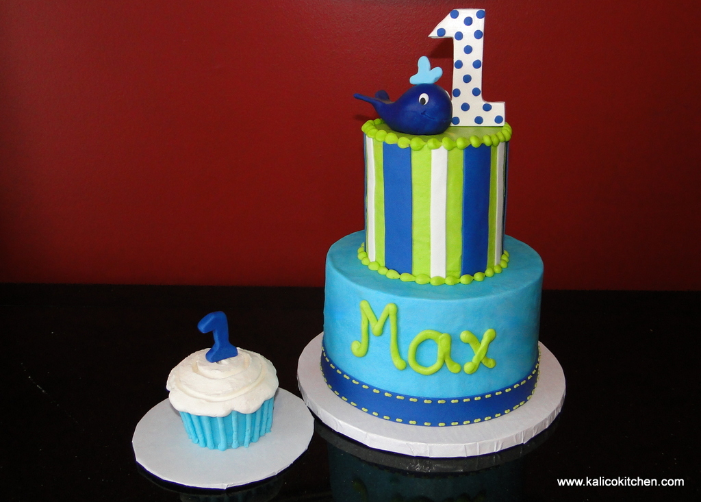 Baby First Birthday Cake Green Blue