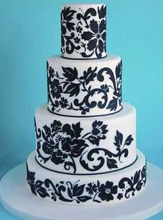 Black Damask Tiffany Blue Wedding Cake Black Damask Tiffany Blue Wedding Cake