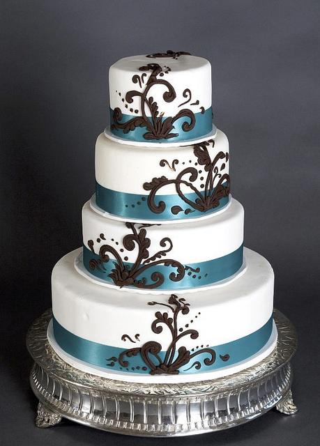 Blue and Brown Wedding Cake