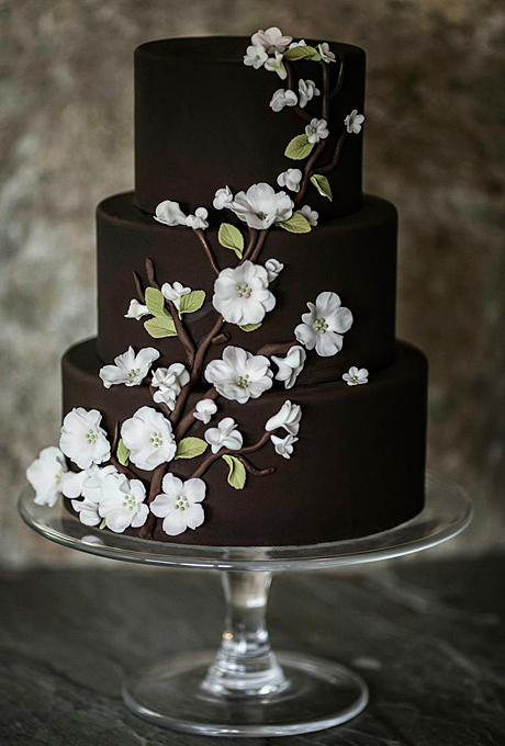 Brown Wedding Cake with Flowers