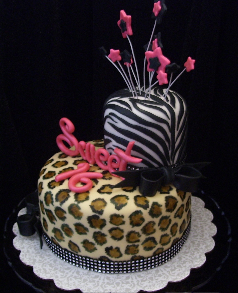 Cheetah Print Sweet 16 Birthday Cakes