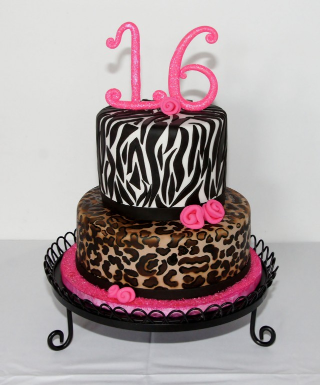 Cheetah Print Sweet 16 Cake
