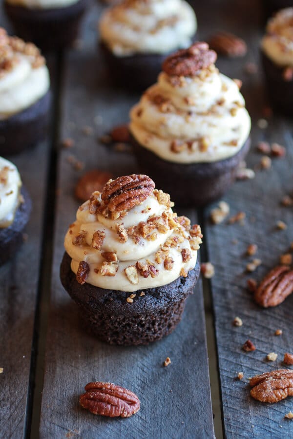 Chocolate Bourbon Pecan Pie Cupcakes