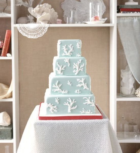 Coral and Teal Beach Wedding Cake