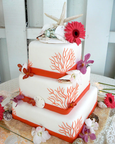 Coral Beach Theme Wedding Cake