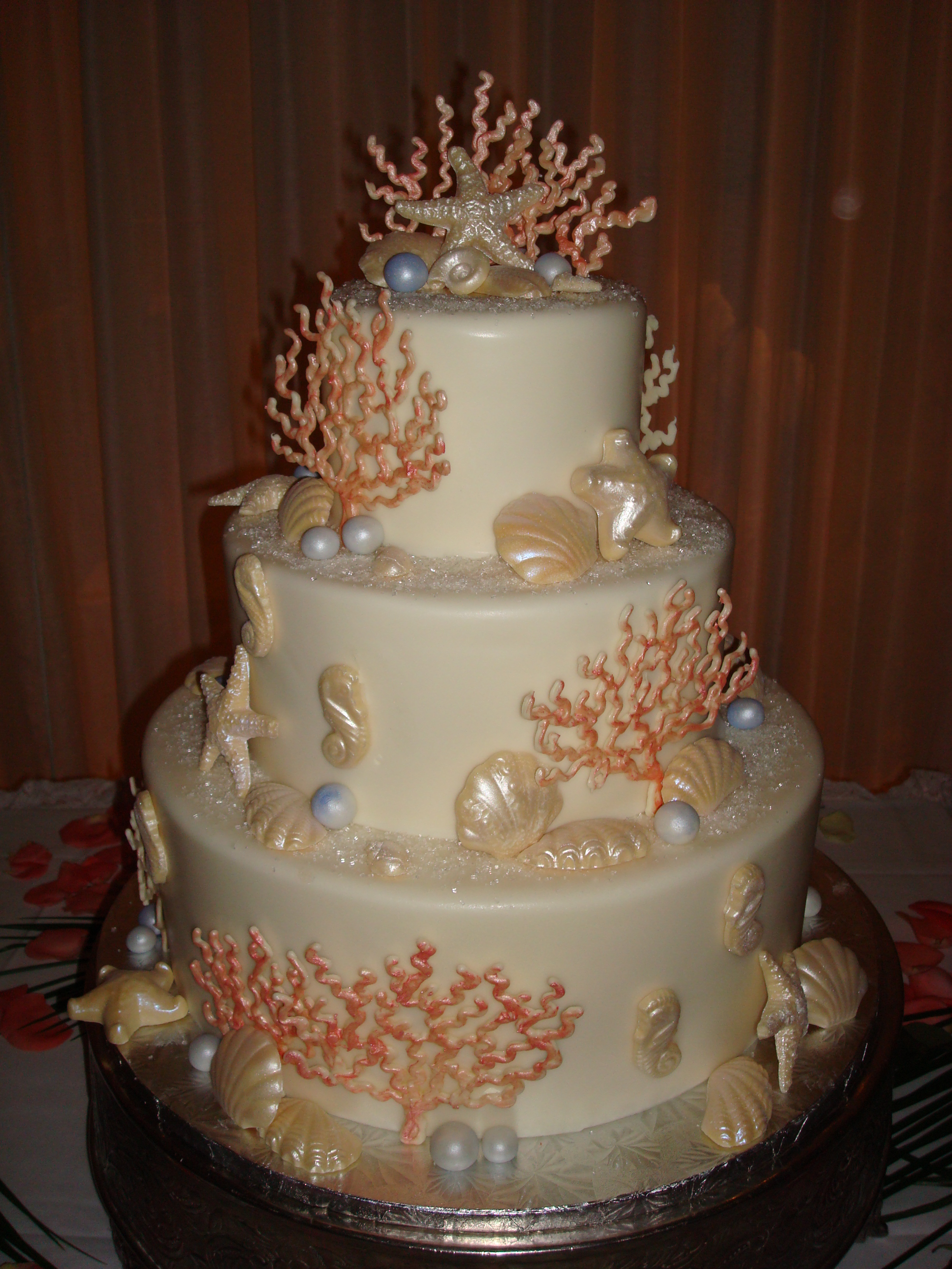 Coral Beach Themed Wedding Cake