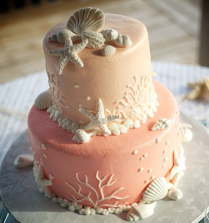 Coral Beach Themed Wedding Cake