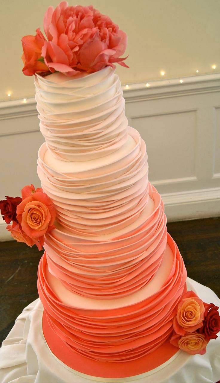 Coral Ombre Wedding Cake