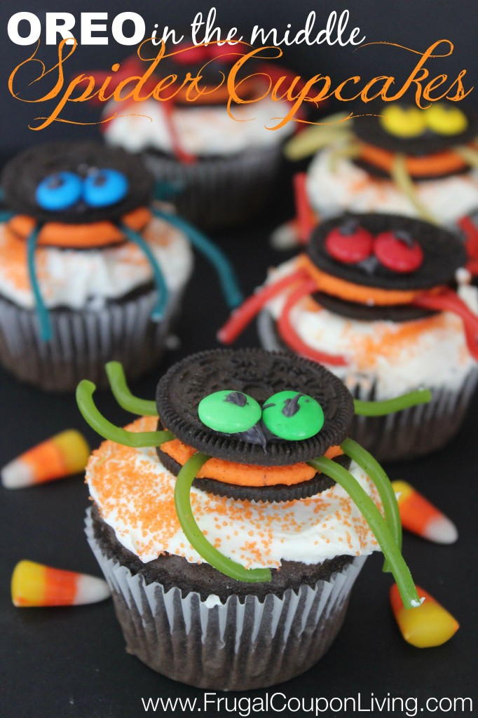 Halloween Cupcakes with Oreos as Spiders