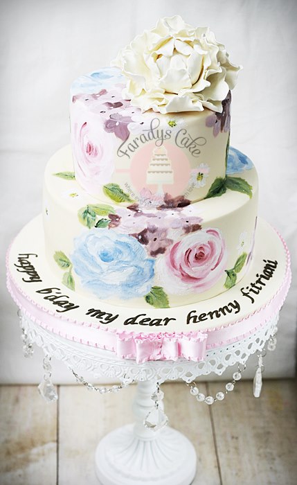 Hand Painted Flowers On Cake Hand Painted Flowers On Cake
