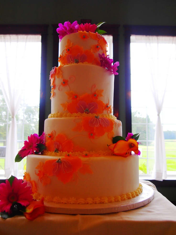 Hot Pink and Orange Wedding Cake