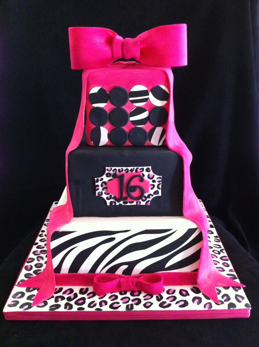 Hot Pink & Zebra Sweet 16 Cake