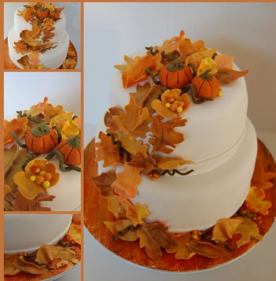 Images of Thanksgiving Cakes with Fall Leaves