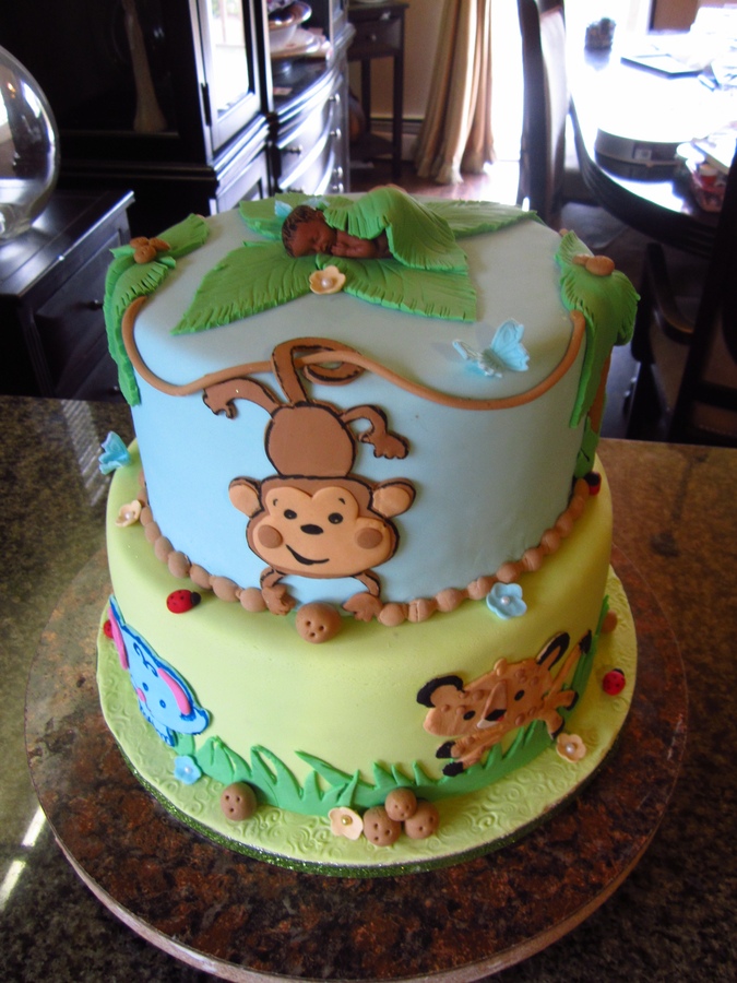 Jungle Animal Theme Baby Shower Cake