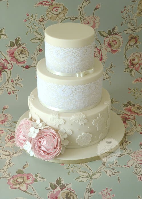 Lace Wedding Cake with Peonies
