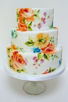 Painted Floral Wedding Cake