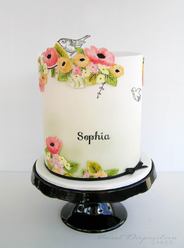 Painted Flowers On Fondant Cake