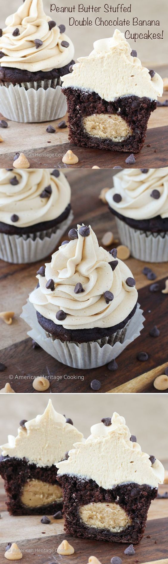 Peanut Butter Banana Cupcakes with Chocolate Frosting