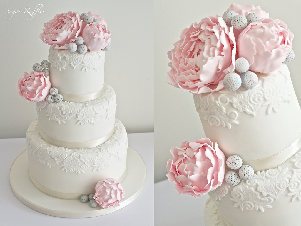 Pink Peonies and Roses Wedding Cake Pink Peonies and Roses Wedding Cake