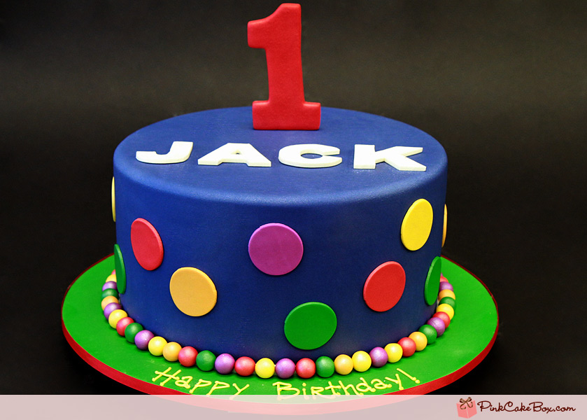 Polka Dot 1st Birthday Boy Cake