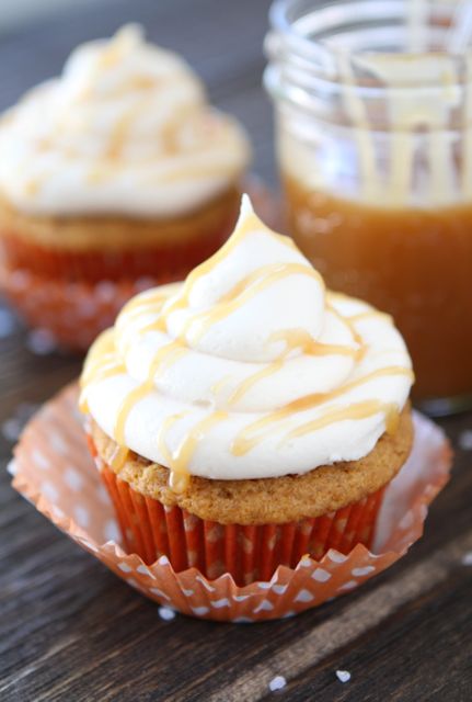 Pumpkin Cupcakes with Salted Caramel Frosting