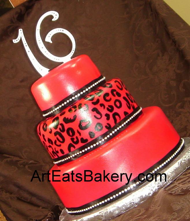 Red and Black Sweet 16 Birthday Cake