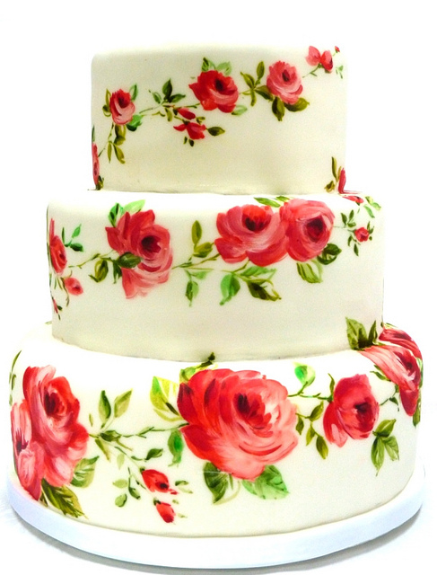 Rose Hand Painted Wedding Cake