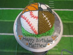 Sports Basketball Baseball Football and Soccer Cake