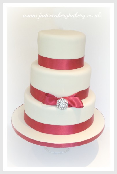 Wedding Cake Maroon Ribbon