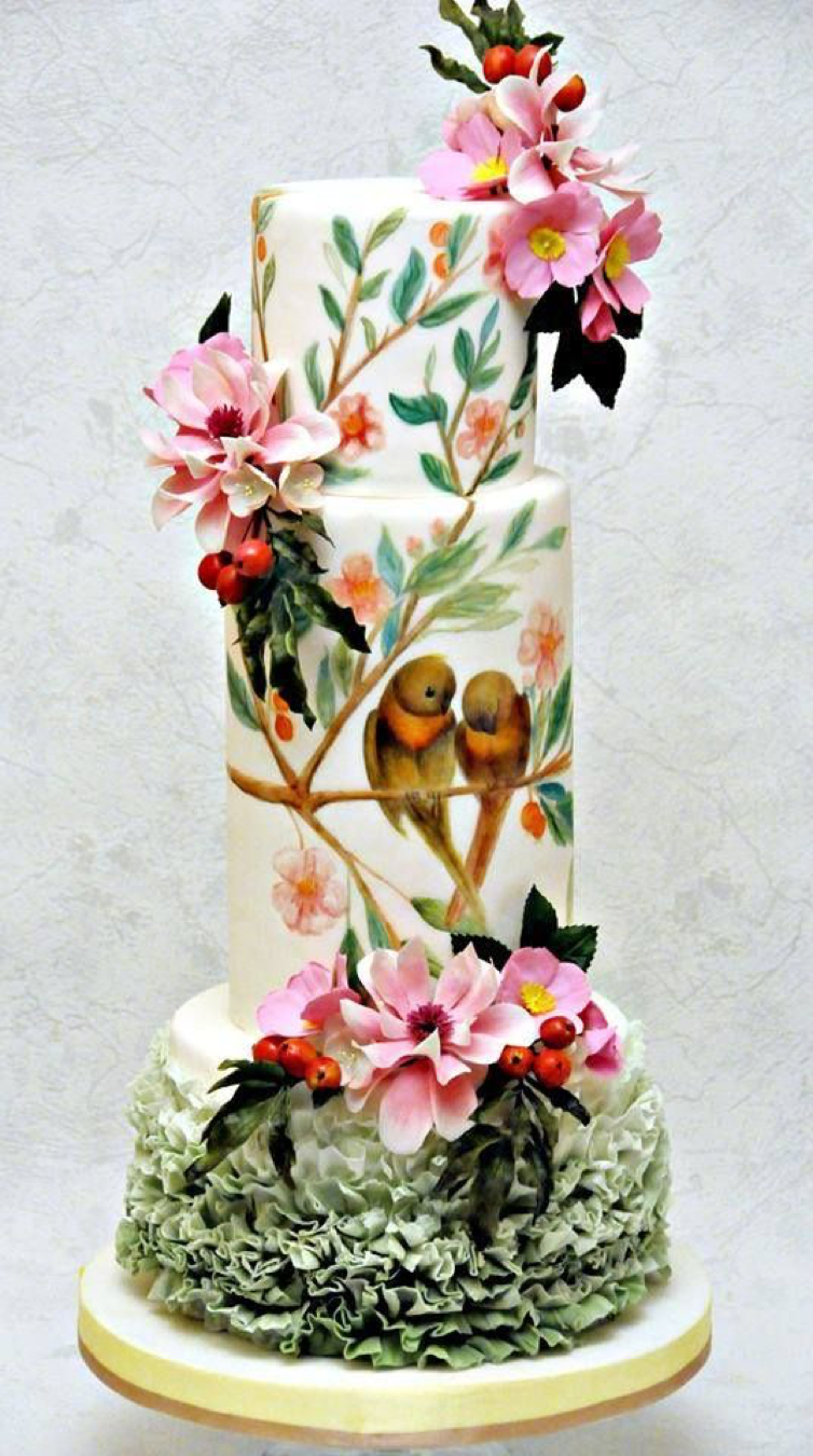 Wedding Cake with Flowers Painted Wedding Cake with Flowers Painted