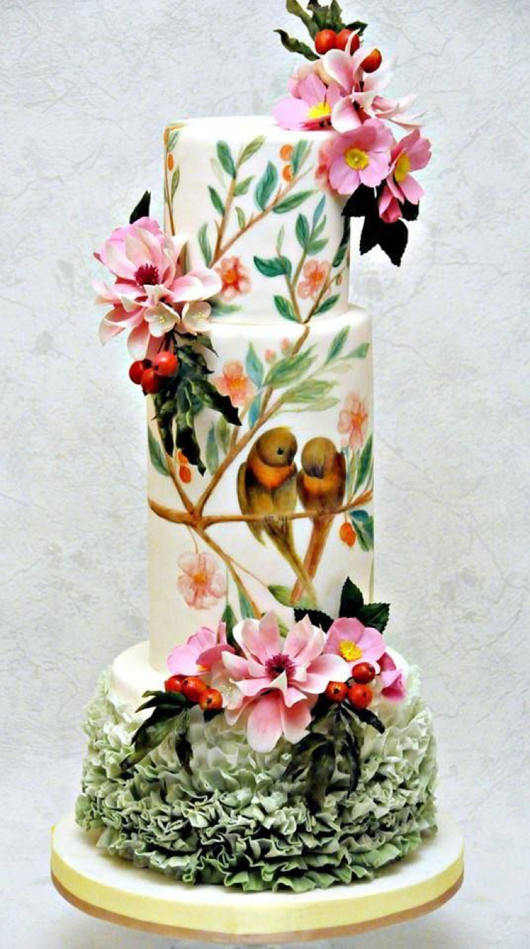 Wedding Cake with Flowers Painted