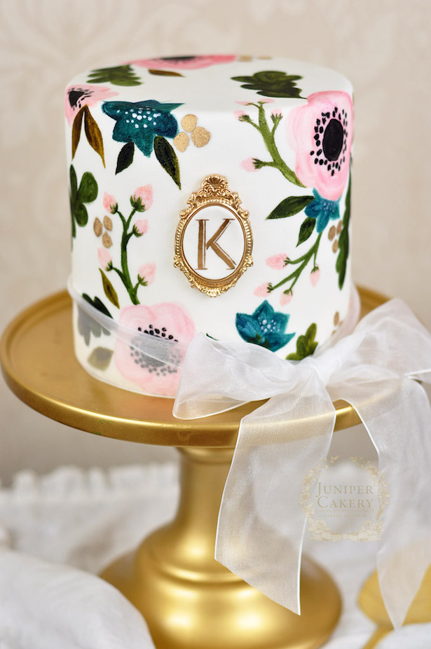 Wedding Cake with Flowers Painted